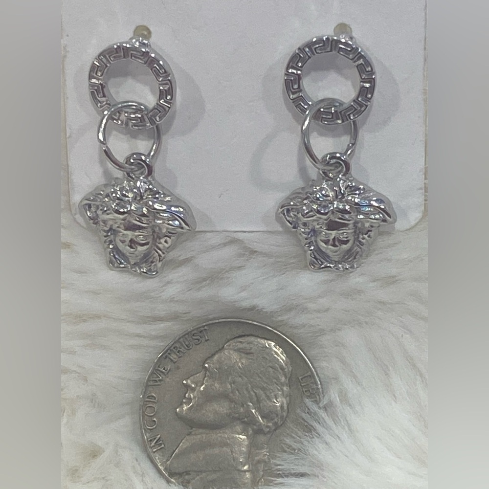 Dainty Silver Medusa Small Dainty Dangle Earrings - Women Jewelry - Picture 2 of 2